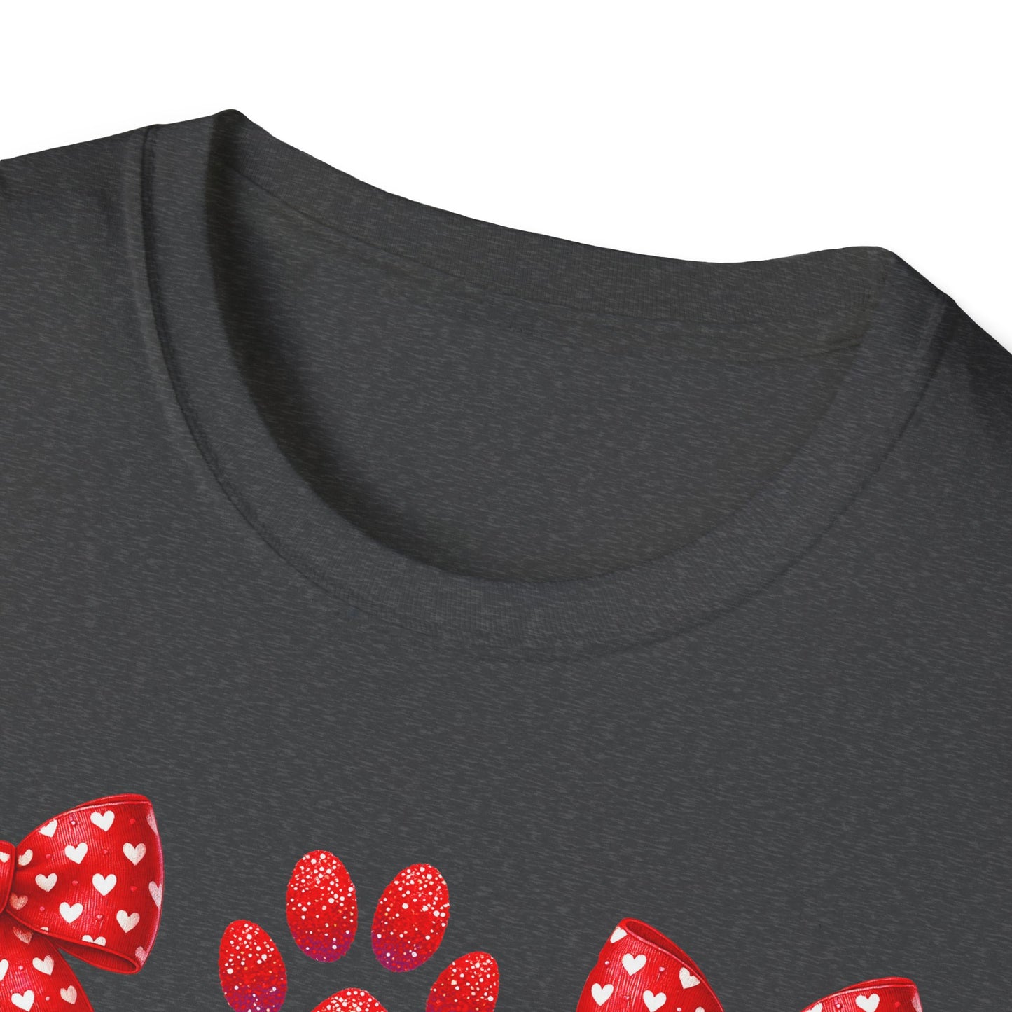 Charming Pet Love T-Shirt: Red Heart Bows & Glitter Paw Prints | Valentine's Day Animal Lover Tee