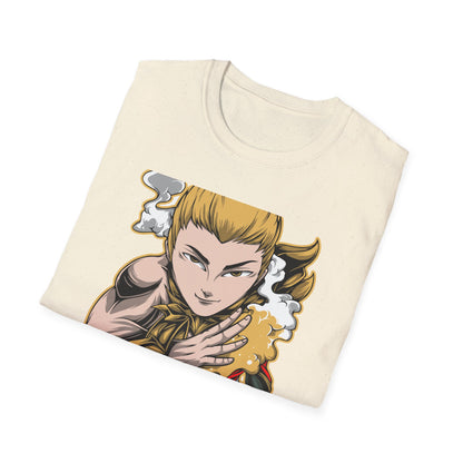 Captivating Mythic Hero T-Shirt | Dynamic Golden Warrior Anime Style Graphic Tee for Gamers & Fantasy Fans