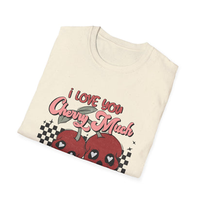 I Love You Cherry Much T-Shirt | Sweet Skull Cherries & Retro Checkerboard Tee | Unique Valentine's Love Pun Top for Couples