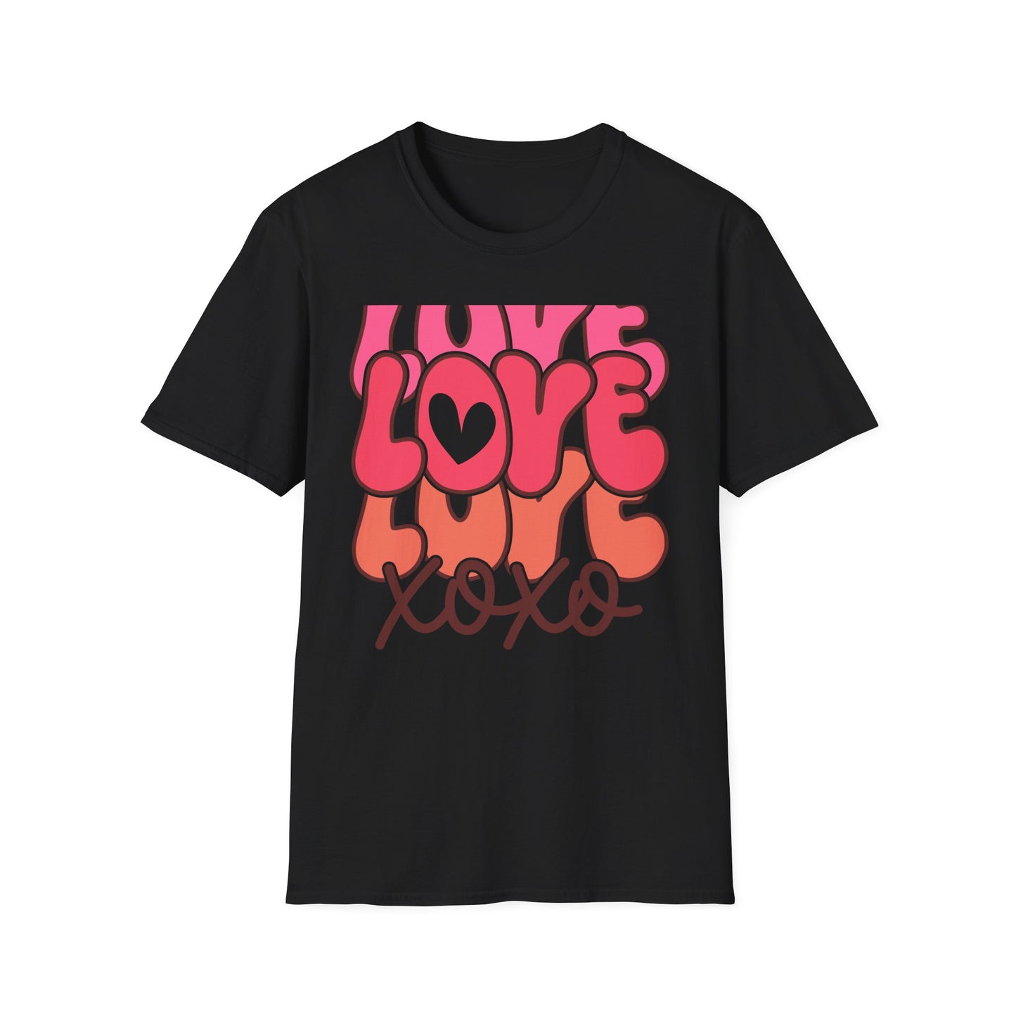 Vibrant Groovy LOVE XOXO T-Shirt | Retro Heart Bubble Letters Tee | Sweet Valentine's Day & Everyday Love Gift