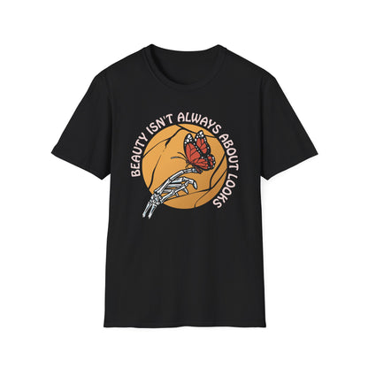 Captivating Skeleton Hand & Monarch Butterfly T-Shirt | Inner Beauty Quote Graphic Tee | Unique Aesthetic Statement