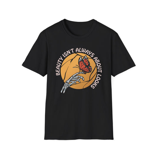 Captivating Skeleton Hand & Monarch Butterfly T-Shirt | Inner Beauty Quote Graphic Tee | Unique Aesthetic Statement