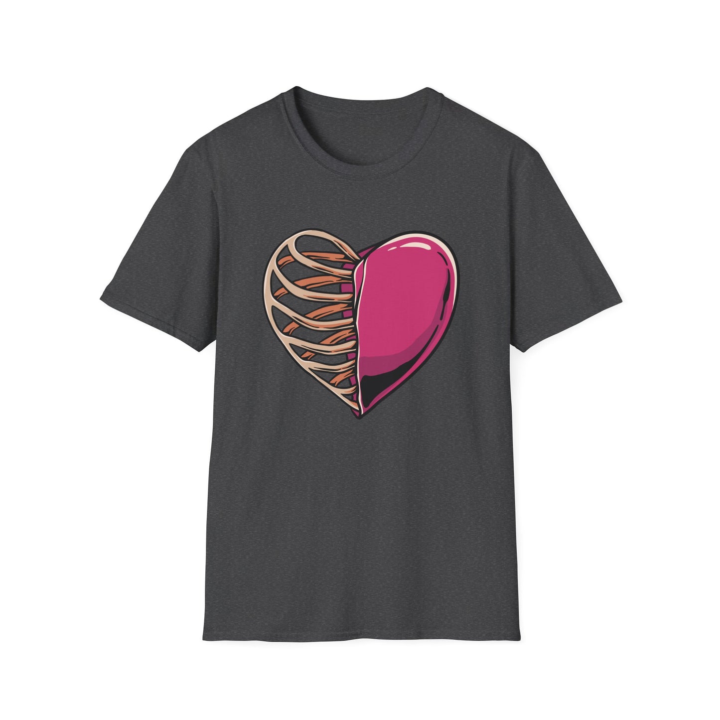 Intriguing Half Heart Rib Cage T-Shirt | Unique Anatomical Love & Vulnerability Tee Design