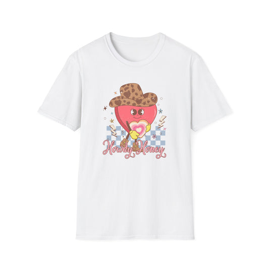 Adorable Groovy Howdy Honey T-Shirt - Retro Western Heart Cowboy Hat & Boots Tee for Boho Style Lovers | Sweet & Unique Aesthetic