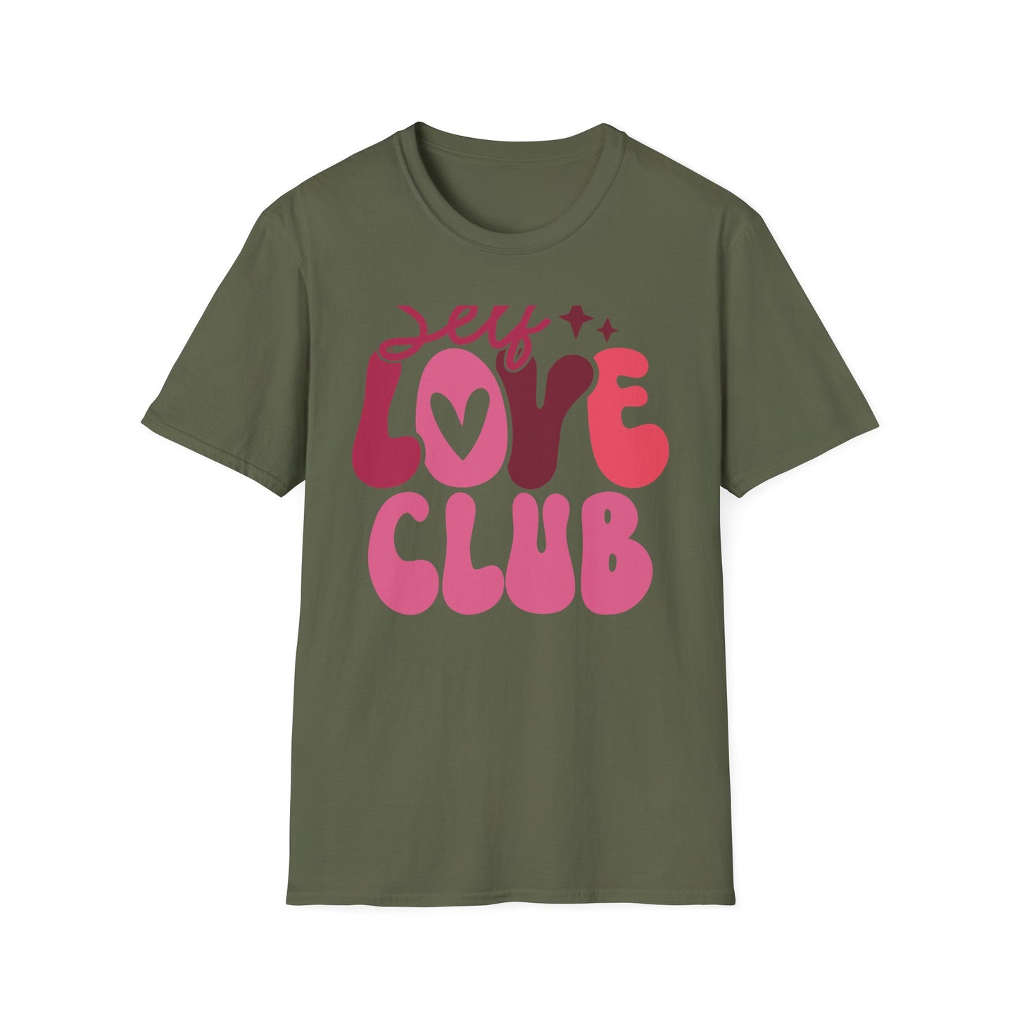 Vibrant Self Love Club T-Shirt | Groovy Retro Heart Design | Empowering Positive Vibes Tee for Women