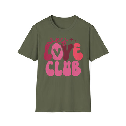 Vibrant Self Love Club T-Shirt | Groovy Retro Heart Design | Empowering Positive Vibes Tee for Women