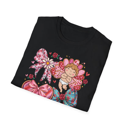 Adorable Valentine's Cupid & Love Heart T-Shirt - Sweet Roses & Bows Tee for Her | Perfect Romantic Gift