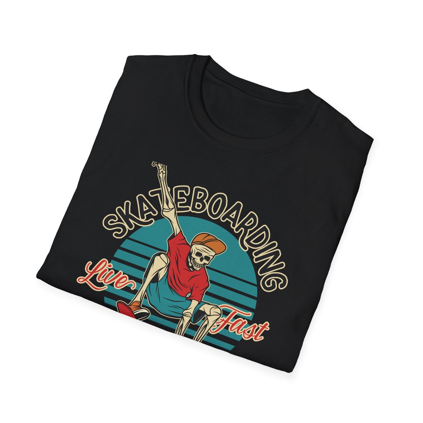 Vintage Skateboarding Skeleton T-Shirt | "Live Fast Die Young" Retro Skater Tee for Edgy Style