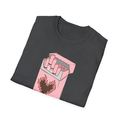 Unique Self Love T-Shirt | Pink Retro Cigarette Pack & Flaming Heart Design | Empowering Aesthetic Tee