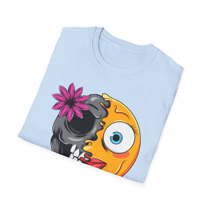 Striking Melting Emoji Skull T-Shirt – Unique Duality Graphic Tee for Edgy, Alternative & Goth Styles