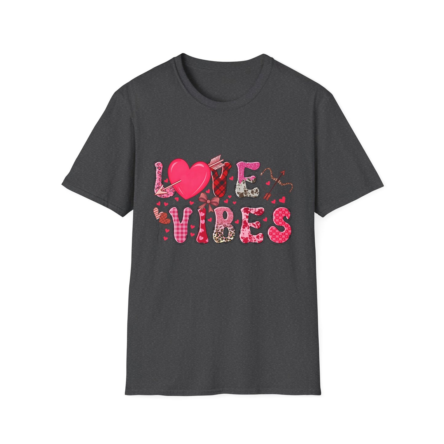 Charming Love Vibes T-Shirt | Trendy Valentine's Day Hearts, Plaid & Leopard Print Tee for Women