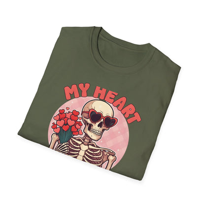 Adorably Spooky 'My Heart For You' Skeleton T-Shirt - Unique Valentine's Day & Romantic Gift Apparel for Couples