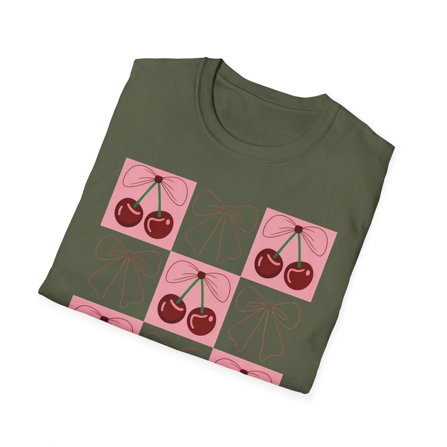 Charming Coquette Cherry Bow T-Shirt | Sweet Pink Aesthetic & Trendy Fruit Pattern Tee for Women