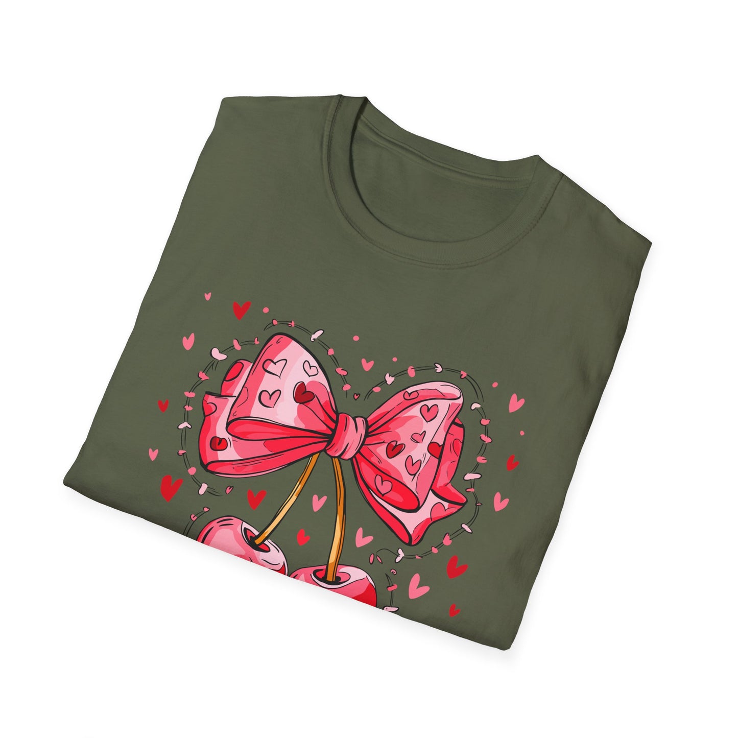 Sweet Cherries & Heart Bow T-Shirt | Adorable Pink Love Design Tee for Women - Perfect Gift