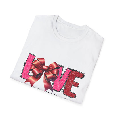 Sparkling LOVE Glitter Bow T-Shirt | Chic Valentine's Day Tee for Her | Dazzling Romantic Gift