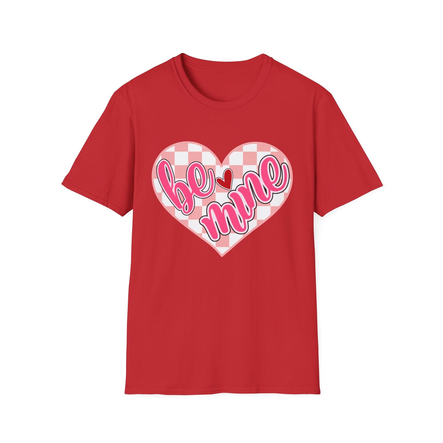 Trendy 'Be Mine' Valentine's T-Shirt | Cute Pink Checkerboard Heart Tee | Retro Y2K Love Gift for Her