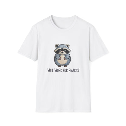 Hilarious Raccoon 'Will Work For Snacks' T-Shirt - Adorable Foodie & Animal Lover Graphic Tee
