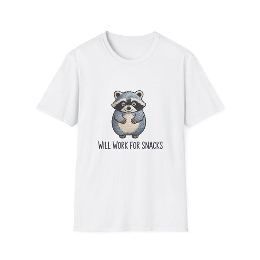 Hilarious Raccoon 'Will Work For Snacks' T-Shirt - Adorable Foodie & Animal Lover Graphic Tee