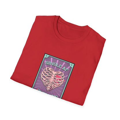 Bold SINGLE AF T-Shirt | Funny Anti-Valentine's Skeleton Heart Tee | Unique Self-Love Statement Graphic Shirt