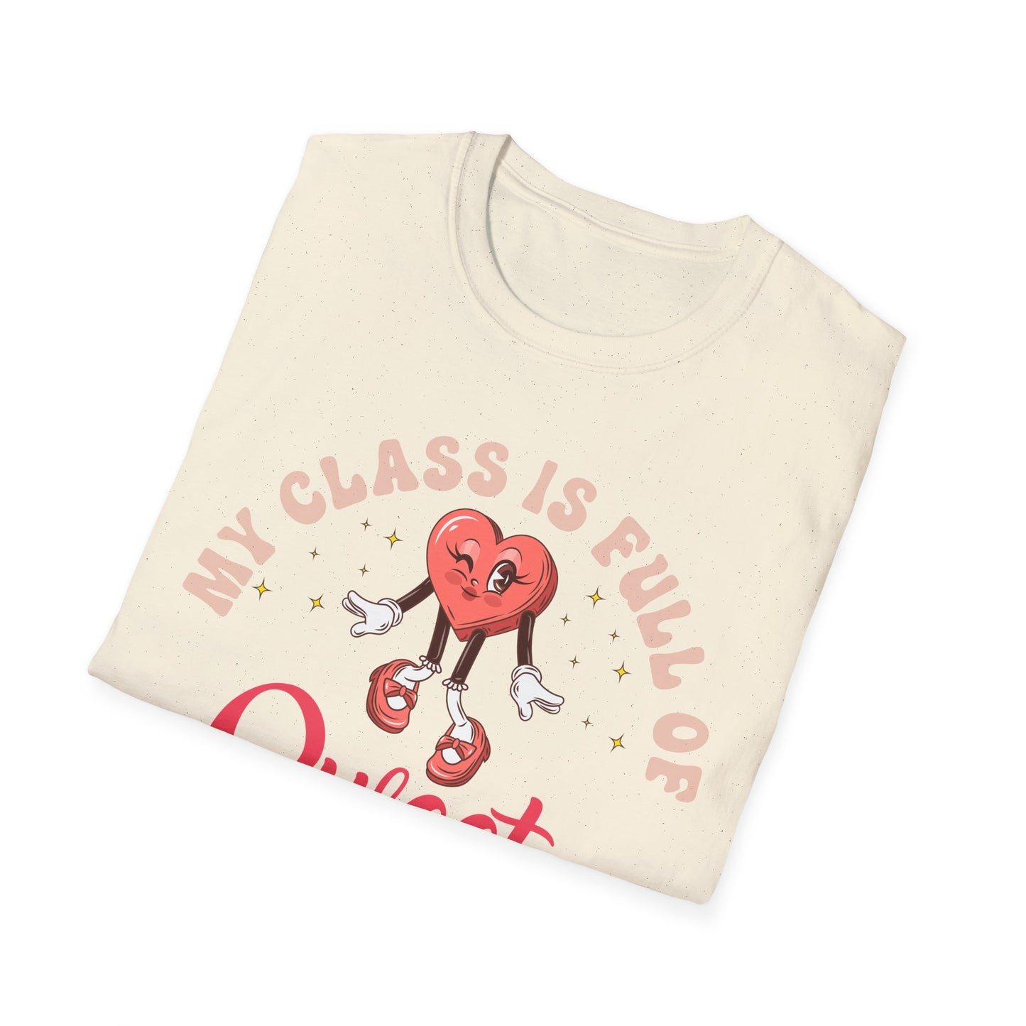 Adorable 'My Class is Full of Sweethearts' Teacher T-Shirt - Retro Valentine's Day Educator Gift - Cute Winking Heart Tee