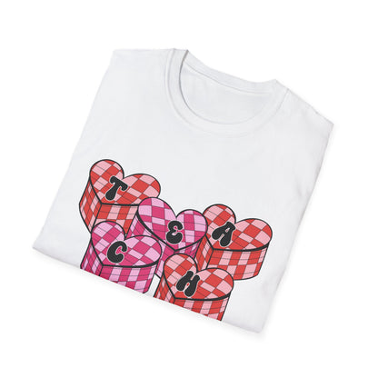 Heartfelt TEACH Hearts T-Shirt | Groovy Valentine's Gift for Educators | Trendy Teacher Appreciation Tee