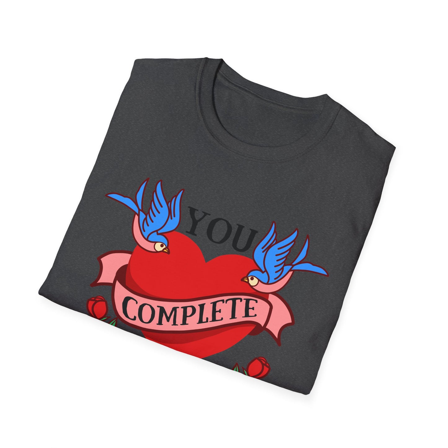 Stunning "Complete" Vintage Tattoo Heart T-Shirt - Romantic Swallows & Roses Design | Perfect Couple's Love Tee