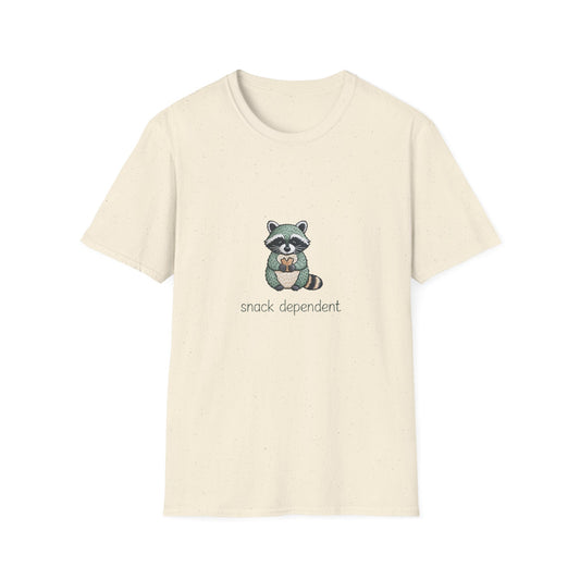 Irresistible Snack Dependent Raccoon T-Shirt - Hilarious Foodie Animal Tee for Ultimate Comfort & Style