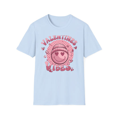 Sparkly Heart Eyes Smiley Valentines Vibes T-Shirt | Trendy Groovy Pink Love Tee for Her