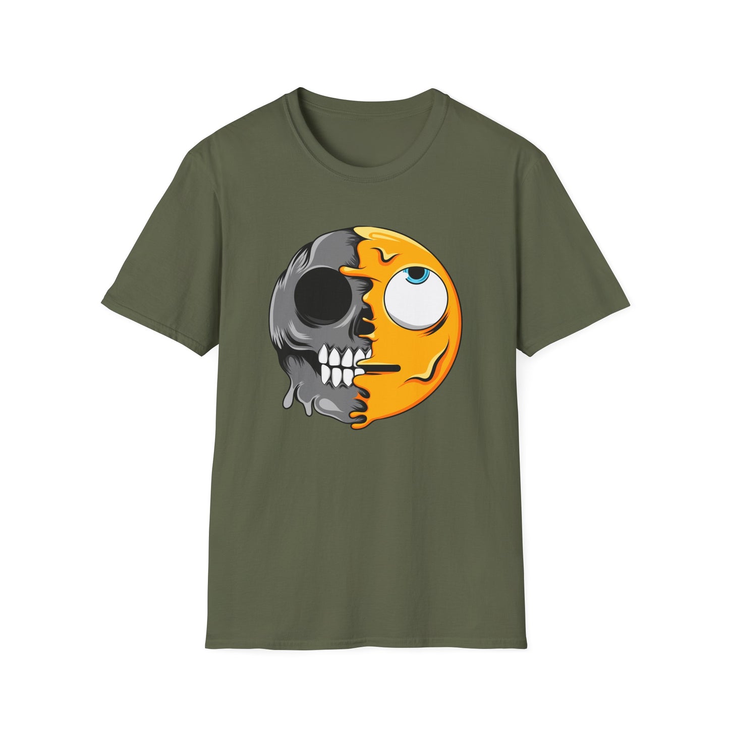 Awesome Melting Emoji Skull T-Shirt | Edgy Duality Design Tee | Unique Statement Wear for All