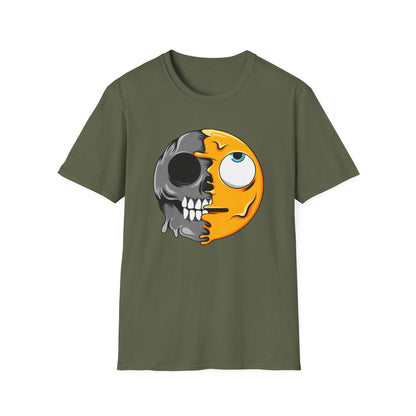 Awesome Melting Emoji Skull T-Shirt | Edgy Duality Design Tee | Unique Statement Wear for All