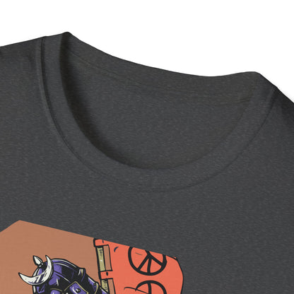 Bold Samurai Skater T-Shirt | Epic Japanese Warrior on Skateboard with Peace Sign Graphic Tee