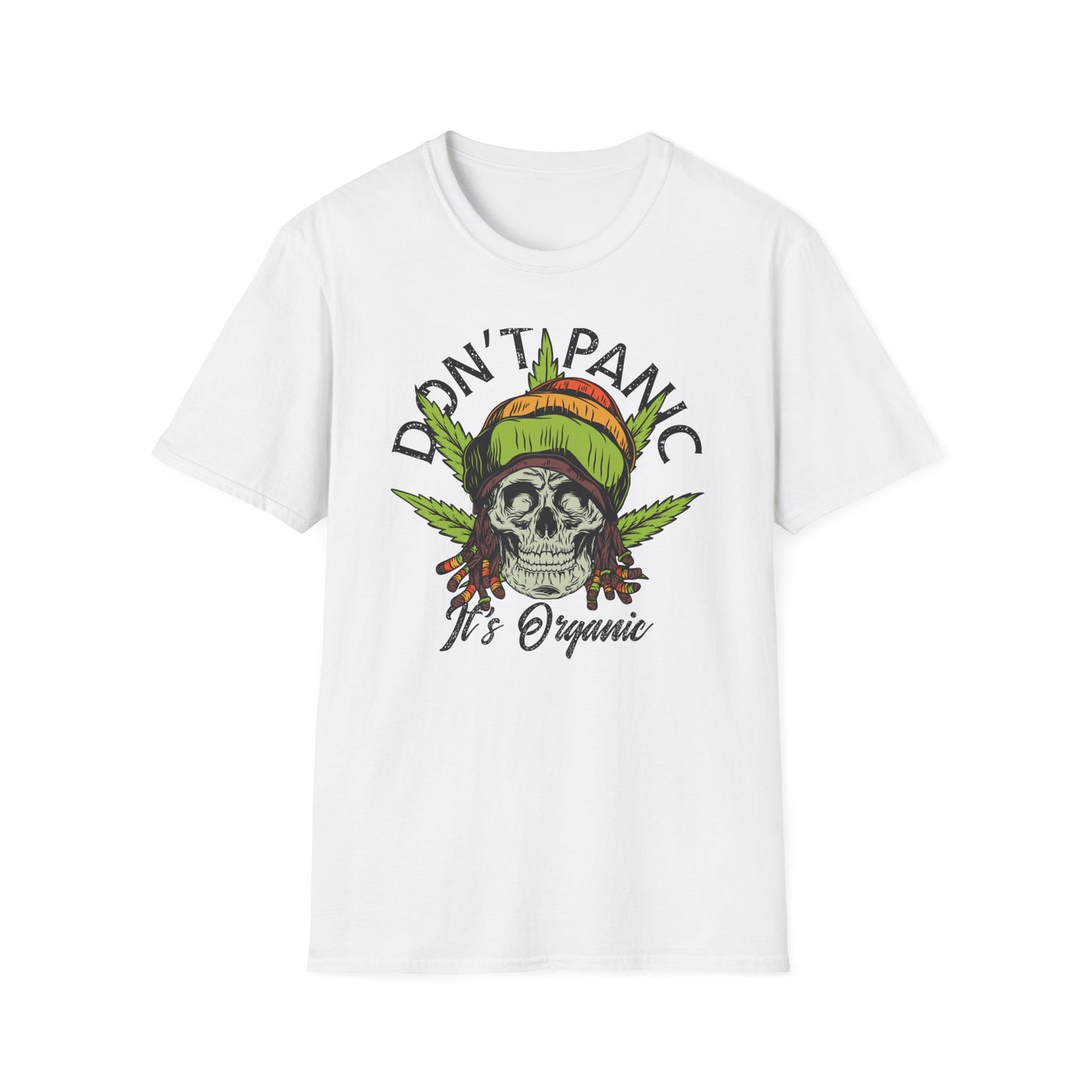 Don't Panic It's Organic Rasta Skull T-Shirt - Chill Cannabis Reggae Tee | Unique Stoner Gift for Him/Her