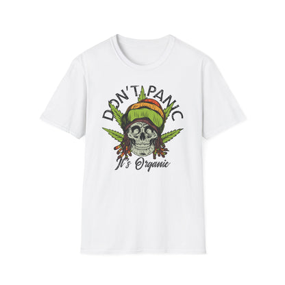 Awesome Don't Panic It's Organic Rasta Skull T-Shirt | Unique Cannabis Leaf Reggae Tee for Chill Vibes