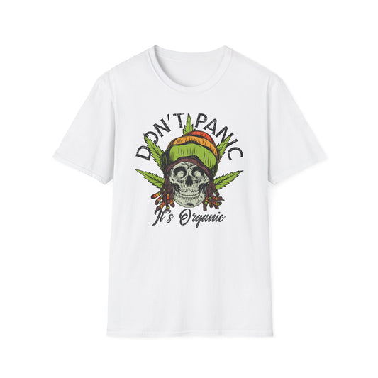 Awesome Don't Panic It's Organic Rasta Skull T-Shirt | Unique Cannabis Leaf Reggae Tee for Chill Vibes
