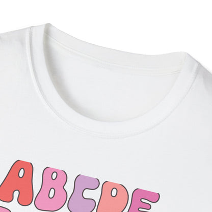 Vibrant Groovy Alphabet T-Shirt | Cute Heart Letter Retro Aesthetic Tee | Fun Teacher & Valentine's Day Gift
