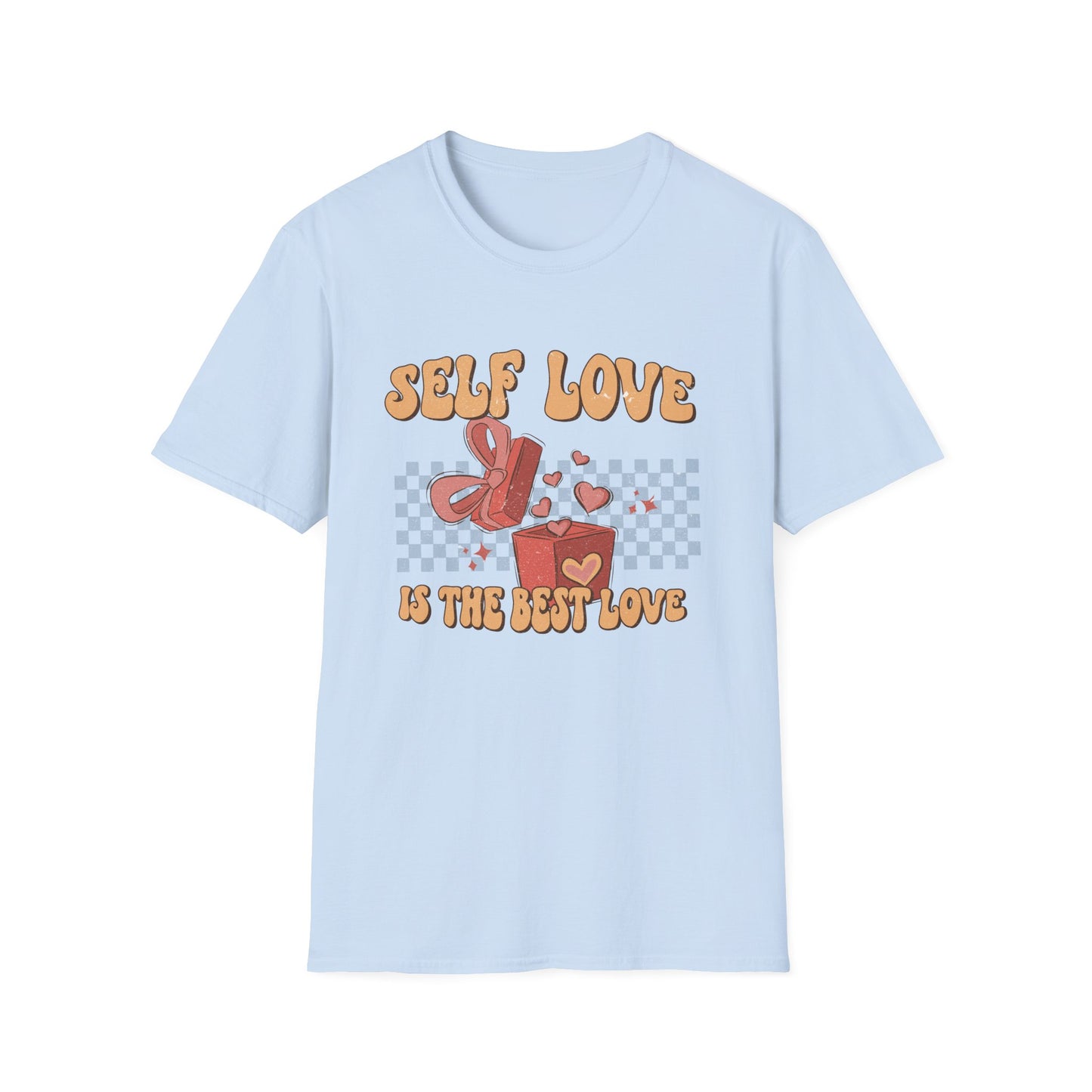 Empowering Self Love Is The Best Love T-Shirt | Groovy Retro Gift Tee | Positive Vibes Checkerboard Style