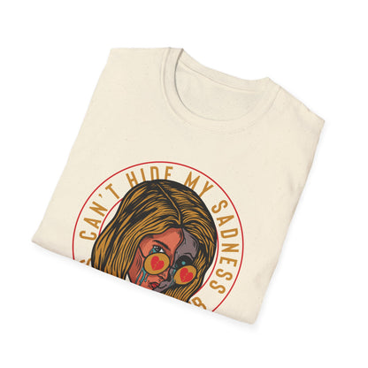Unique 'Can't Hide My Sadness' T-Shirt - Sad People Club Emo Pop Art Tee with Crying Girl & Broken Heart Shades