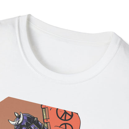 Epic Samurai Skater T-Shirt: Dynamic Japanese Warrior & Peace Sign - Urban Streetwear Tee