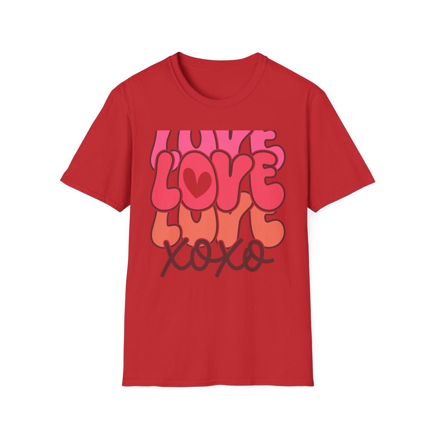 Vibrant Groovy LOVE XOXO T-Shirt | Retro Heart Bubble Letters Tee | Sweet Valentine's Day & Everyday Love Gift