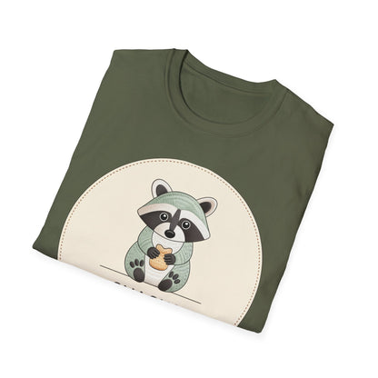 Snacks Keep Me Going Raccoon T-Shirt - Cute Funny Foodie Animal Tee for Snack Lovers & Lazy Day Comfort | Must-Have Gift