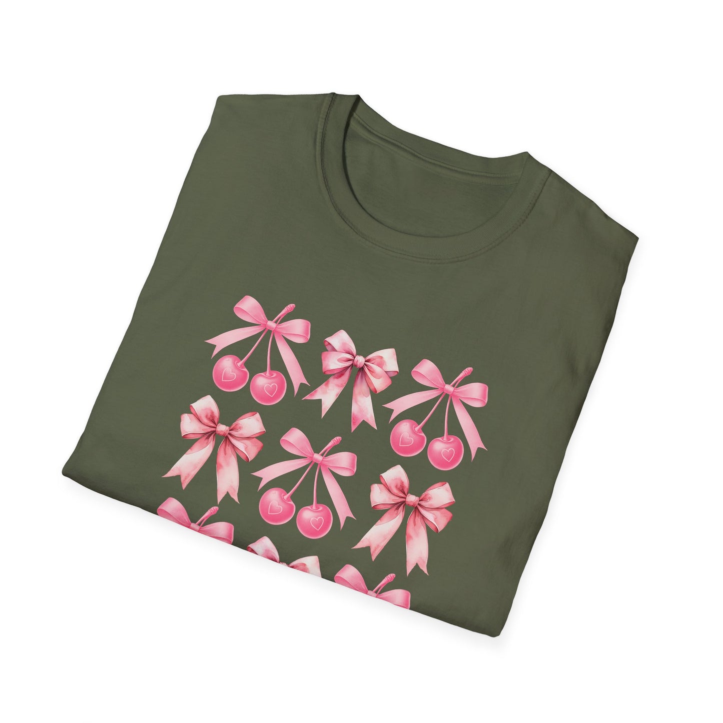 Chic Pink Bow & Cherry Heart T-Shirt | Adorable Coquette Aesthetic Tee | Sweet Girly Fashion Top for Women & Teens