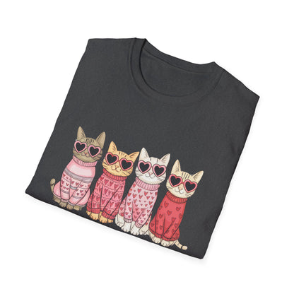 Purrfect Happy Meowwventine's T-Shirt | Adorable Cats with Heart Sunglasses | Unique Valentine's Day Gift for Cat Lovers