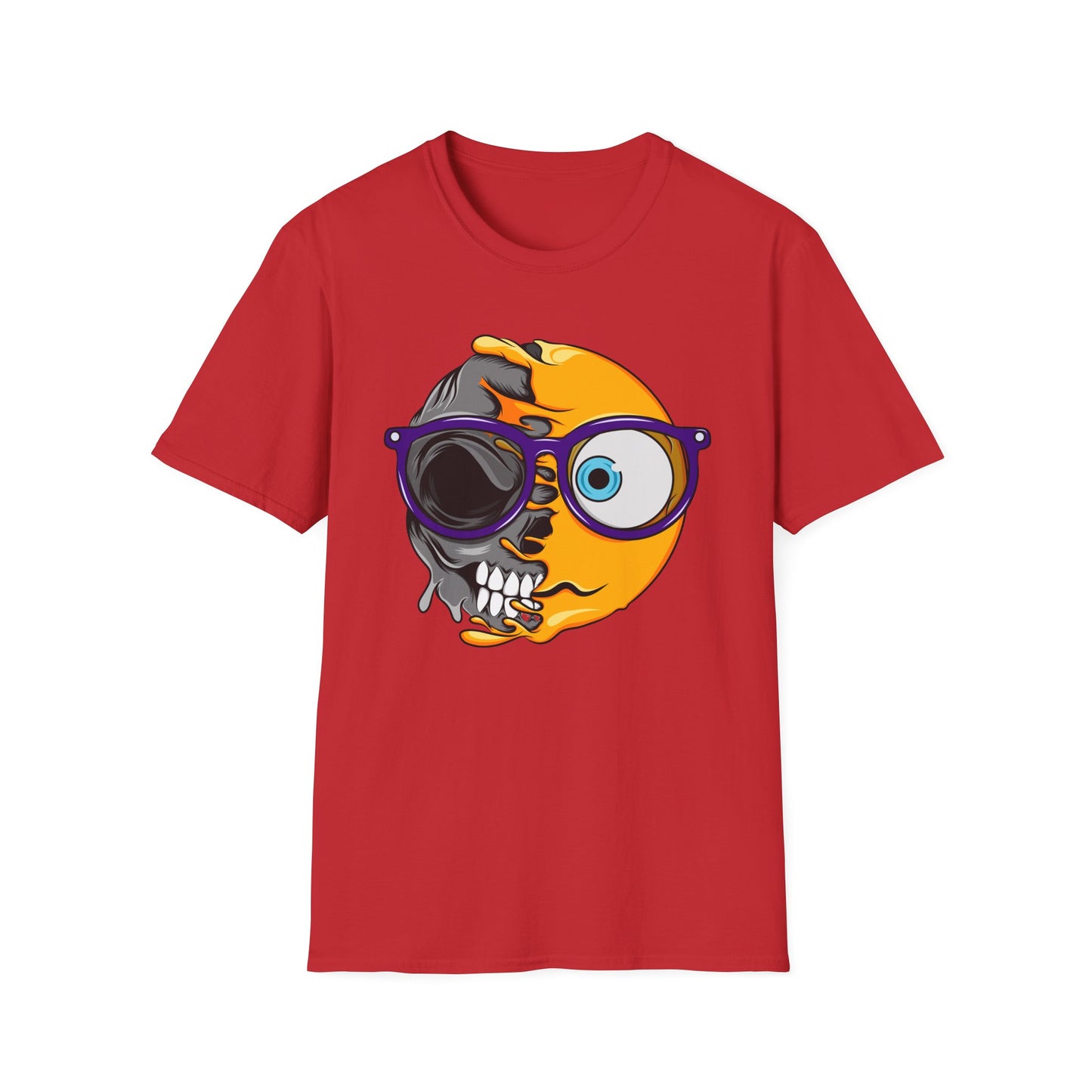 Unique Half Emoji Skull T-Shirt | Bold Melting Face Graphic Tee | Edgy Dual Personality Design for Distinct Style Seekers