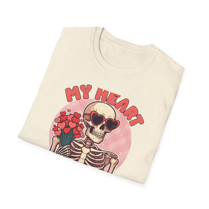Adorably Spooky 'My Heart For You' Skeleton T-Shirt - Unique Valentine's Day & Romantic Gift Apparel for Couples