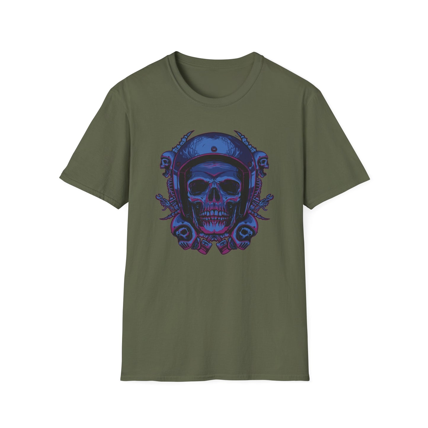 Epic Biker Skull T-Shirt | Mechanic Engine Design | Vintage Motorcycle Hot Rod Graphic Tee | Rebel Rider Gift