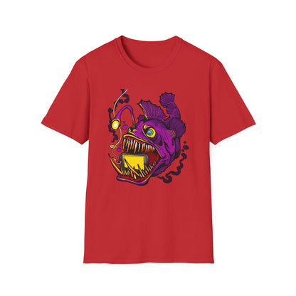 Fierce Anglerfish Smartphone T-Shirt - Deep Sea Tech Monster Graphic Tee | Unique & Trendy Gift for Gamers