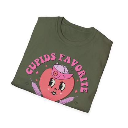 Groovy Cupid's Favorite Nurse T-Shirt | Retro Heart & Syringe Design | Valentine's Day Gift for RNs!
