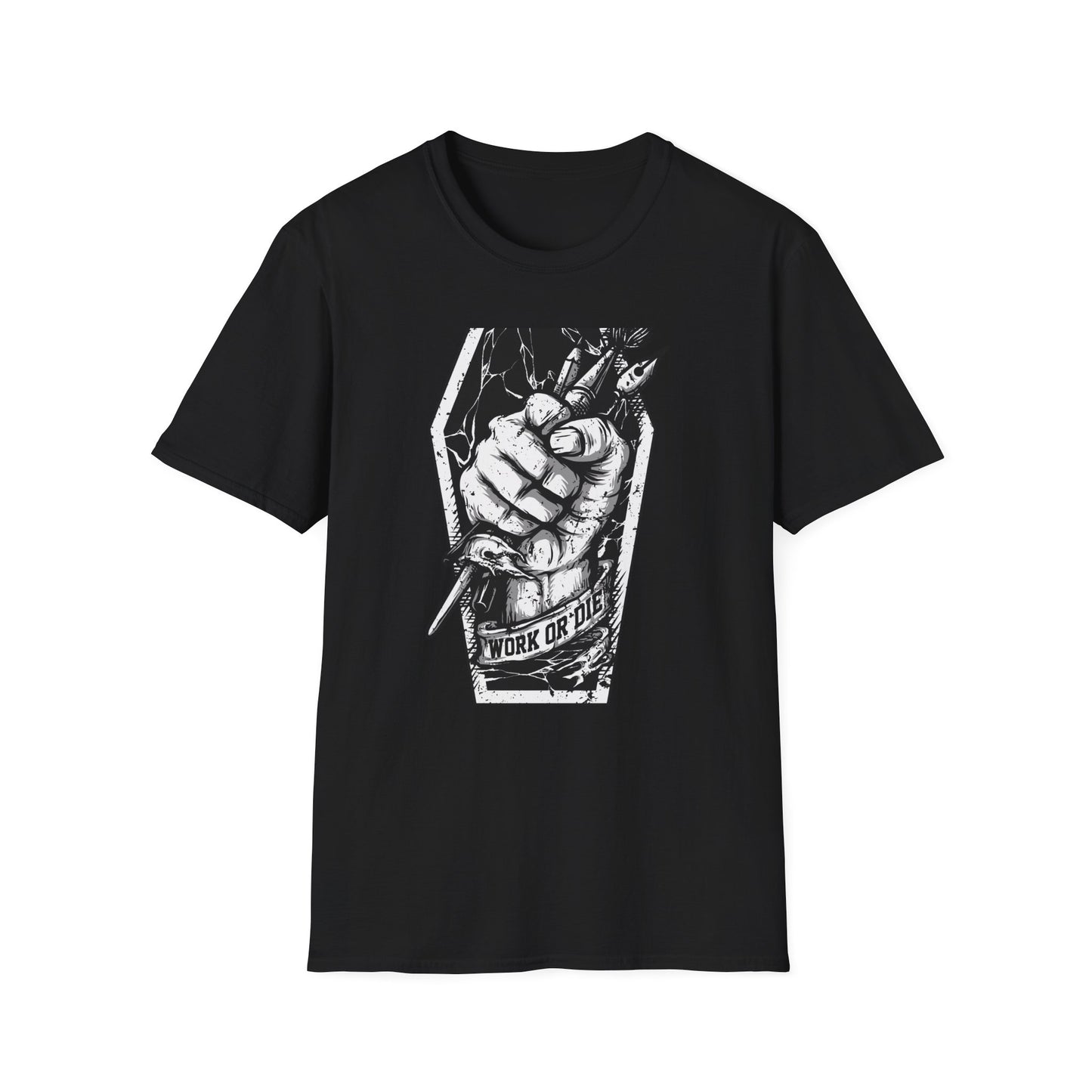 Unleash Creative Hustle: "Work or Die" Artist T-Shirt - Bold Grunge Art & Design Statement Tee