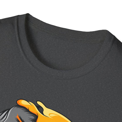 Bold Melting Emoji Skull T-Shirt | Unique Split Face Graphic Tee | Edgy Dual Personality Statement Top