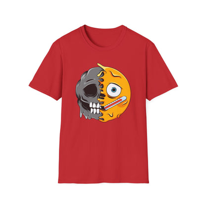 Epic Melting Skull Sick Emoji T-Shirt | Unique Duality Design for Edgy Statement Style & Dark Humor